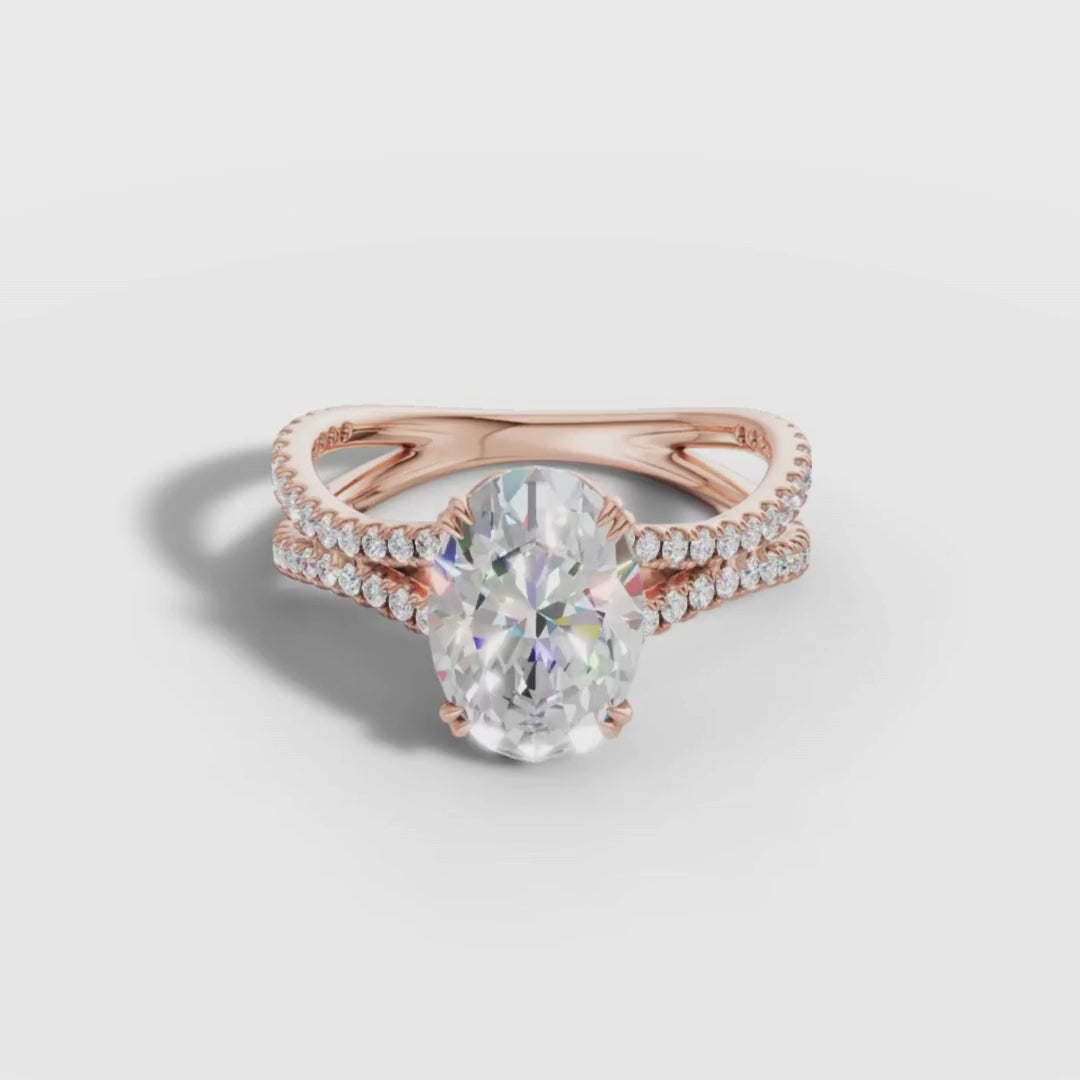 1 TO 5 CT Oval Shape Lab Grown Diamond Engagement Ring with Double Pavé Band in Gold | Pooja Diamond
