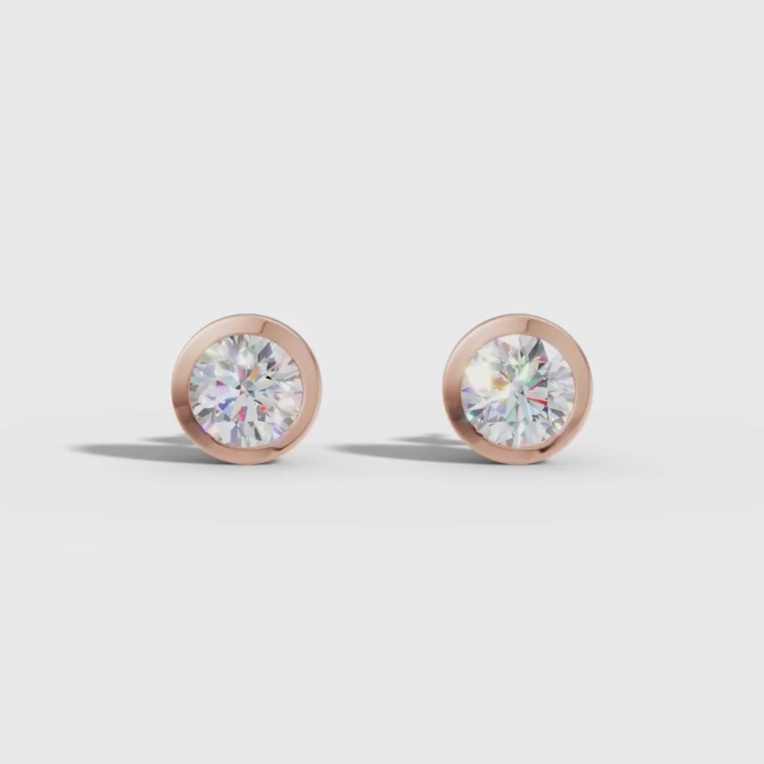 Round Cut Lab Grown Diamond Stud Earrings in Gold