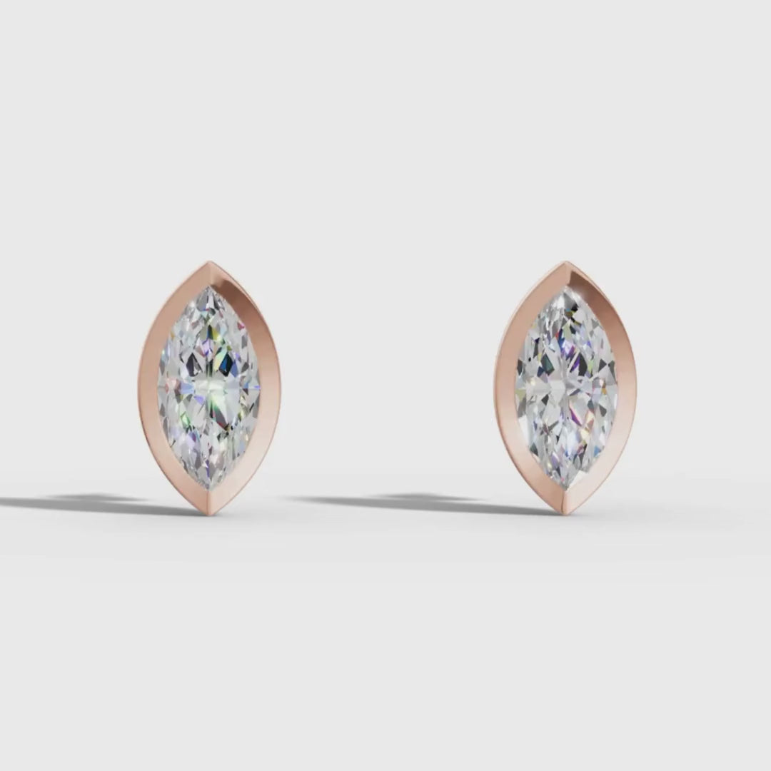 Marquise Cut Lab Grown Diamond Stud Earrings in Gold