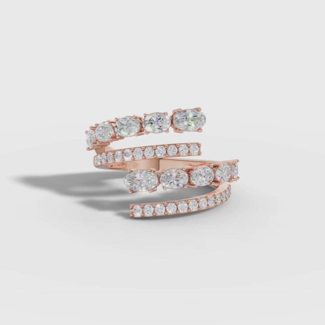 Oval Lab Grown Diamond Triple-Row Spiral Wrap Ring in Gold | Designer Statement Ring – Pooja Diamond