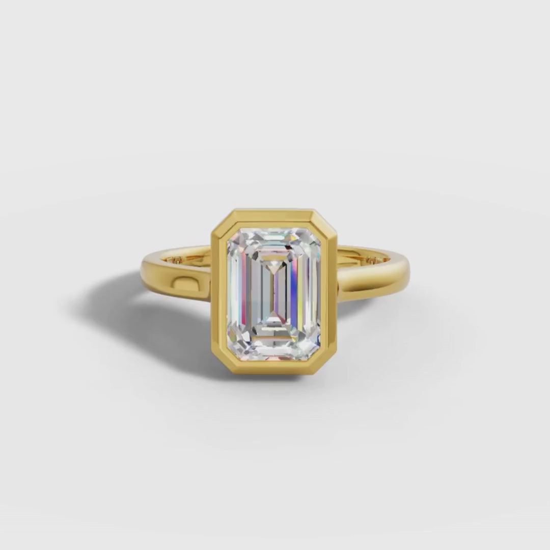 1 To 5 CT Emerald Cut Lab Grown Diamond Bezel Set Solitaire Ring in Gold | Elegant Engagement Ring – Pooja Diamond