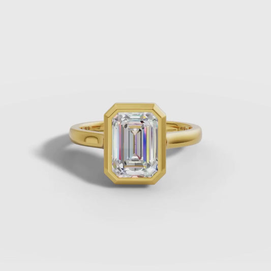 1 To 5 CT Emerald Cut Lab Grown Diamond Bezel Set Solitaire Ring in Gold | Elegant Engagement Ring – Pooja Diamond