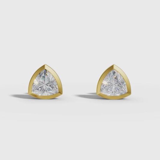 Trilliant Cut Lab Grown Diamond Stud Earrings in Gold