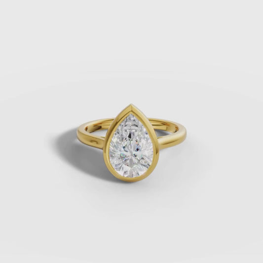 1 To 5 CT Pear Cut Lab Grown Diamond Bezel Set Solitaire Ring in Gold | Elegant Engagement Ring – Pooja Diamond