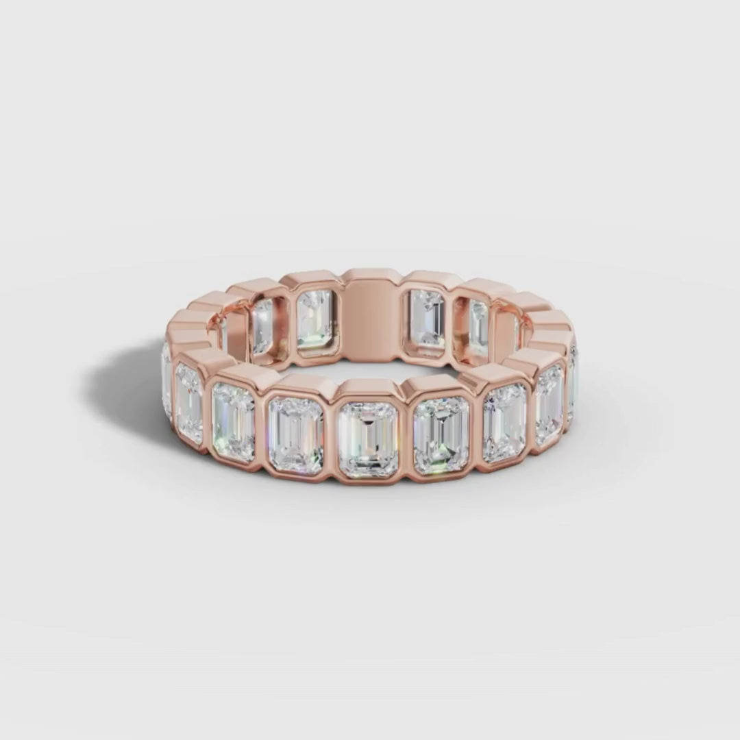 Emerald Cut Lab Grown Diamond Eternity Ring in Gold | Bezel Set Full Eternity Band – Pooja Diamond