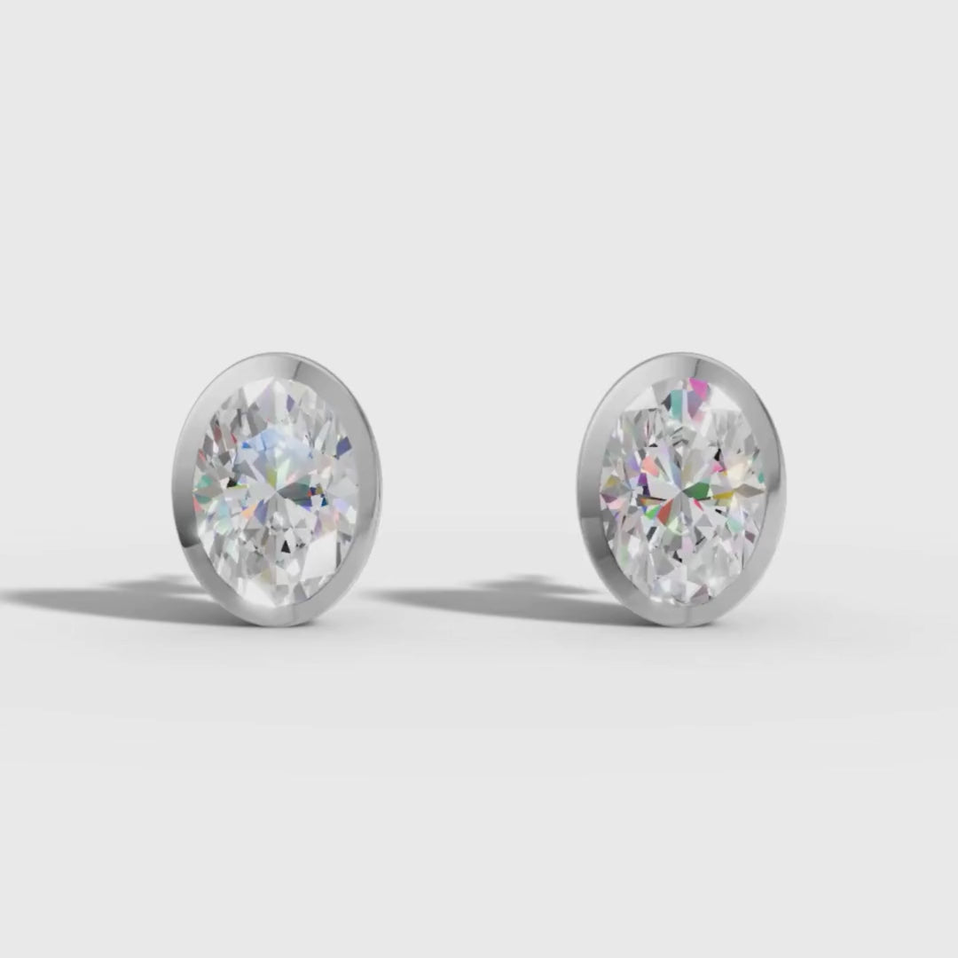 Oval Cut Lab Grown Diamond Stud Earrings in Gold