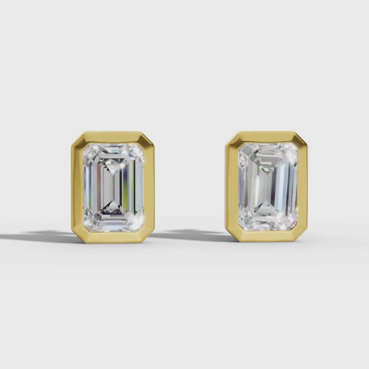 Emerald Cut Lab Grown Diamond Stud Earrings in Gold