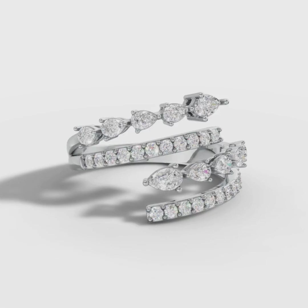 Multi-Row Pear & Round Lab Grown Diamond Spiral Wrap Ring in Yellow Gold | Luxury Statement Ring – Pooja Diamond
