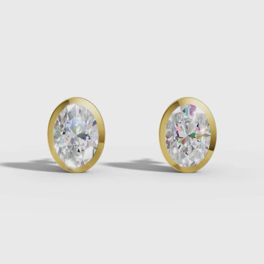 Oval Cut Lab Grown Diamond Stud Earrings in Gold