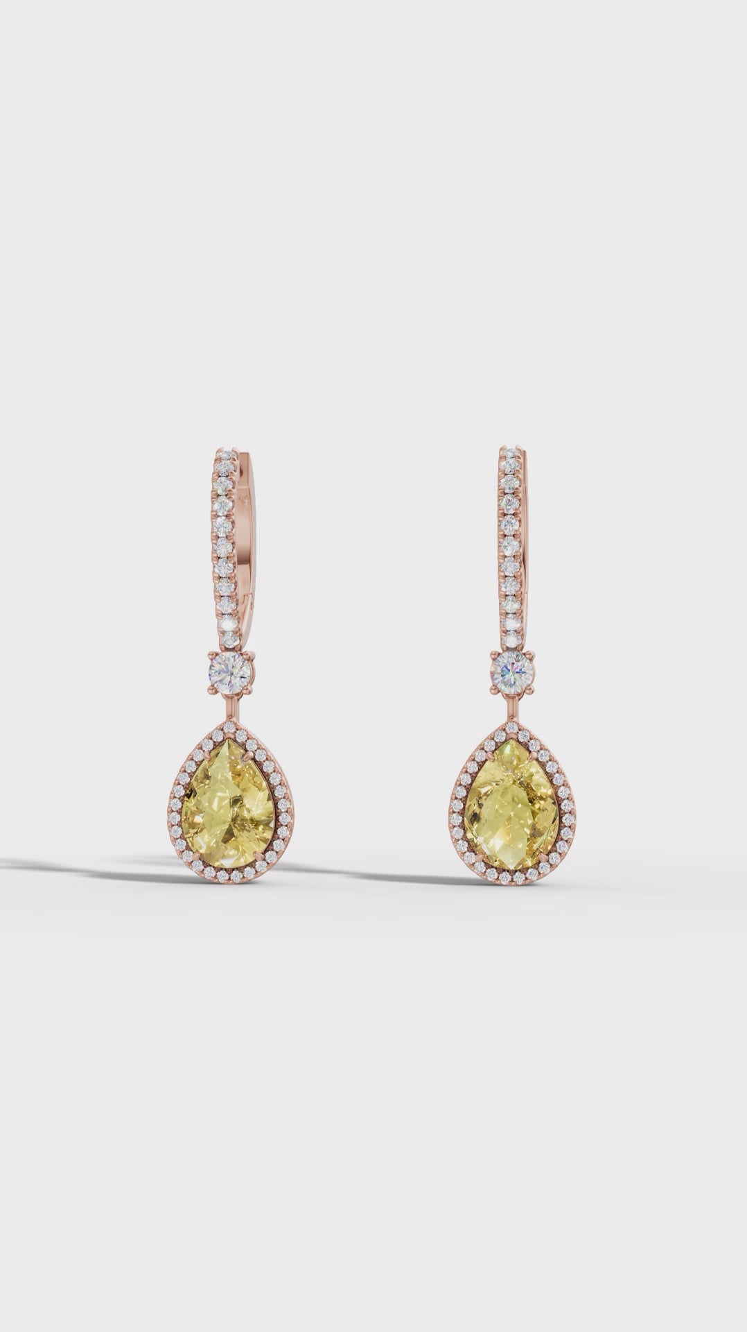 Lab Grown Yellow Diamond Pear drop Hoop Earrings | Color Diamond | 10K/14K/18K Gold Halo Dangle Earrings