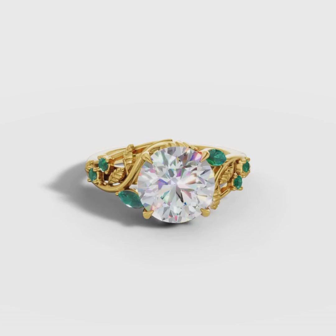 1 To 5 CT Round Cut Lab Grown Diamond Solitaire Ring with Marquise Accents in Gold | Nature Inspired Engagement Ring – Pooja Diamond