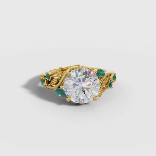 1 To 5 CT Round Cut Lab Grown Diamond Solitaire Ring with Marquise Accents in Gold | Nature Inspired Engagement Ring – Pooja Diamond