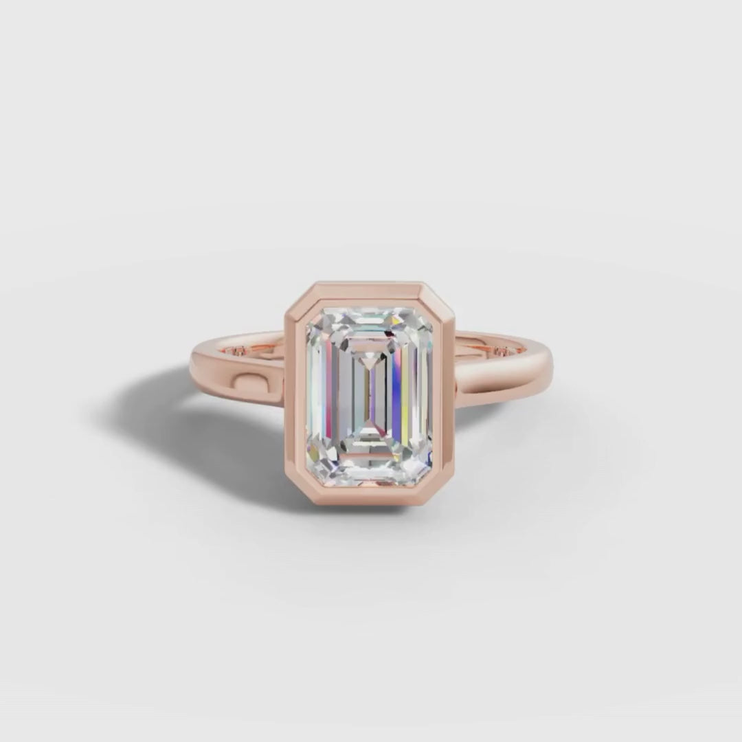 1 To 5 CT Emerald Cut Lab Grown Diamond Bezel Set Solitaire Ring in Gold | Elegant Engagement Ring – Pooja Diamond