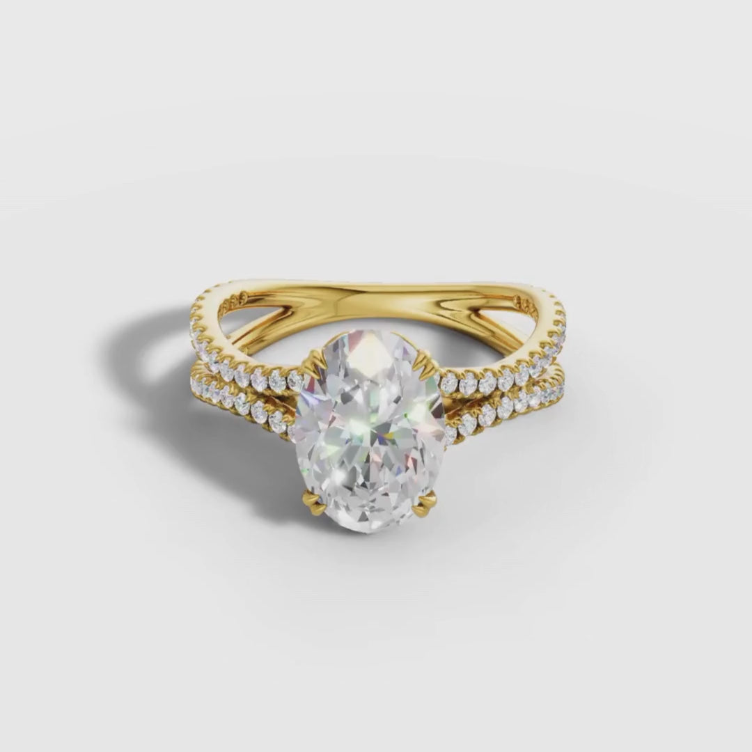 1 TO 5 CT Oval Shape Lab Grown Diamond Engagement Ring with Double Pavé Band in Gold | Pooja Diamond