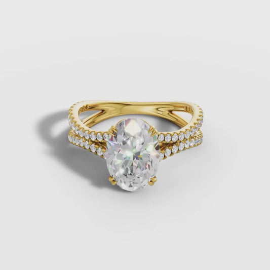 1 TO 5 CT Oval Shape Lab Grown Diamond Engagement Ring with Double Pavé Band in Gold | Pooja Diamond