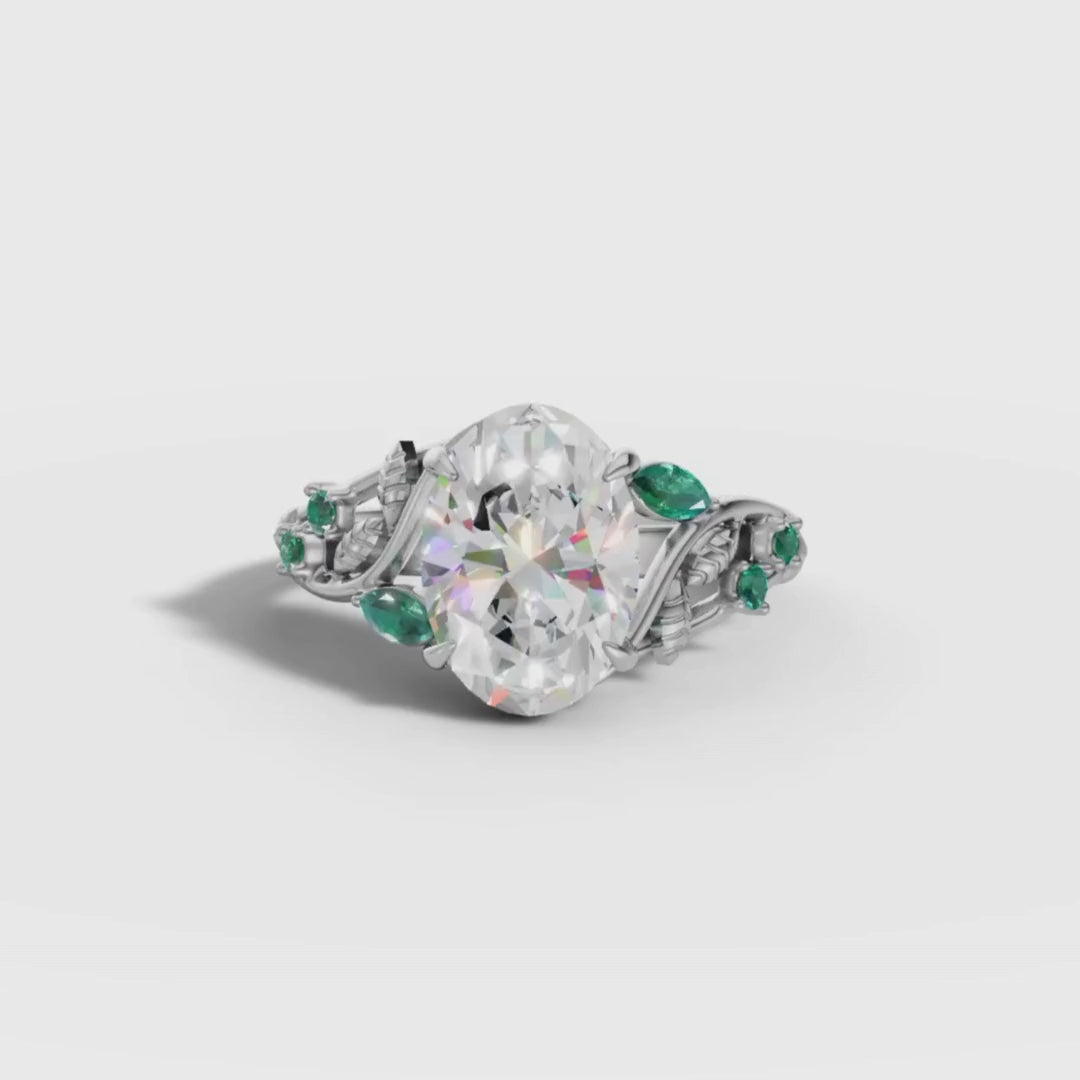 1 To 5 CT Nature Inspired Oval Shape Lab Grown Diamond Ring in Yellow Gold | Leaf Design Engagement Ring – Pooja Diamond