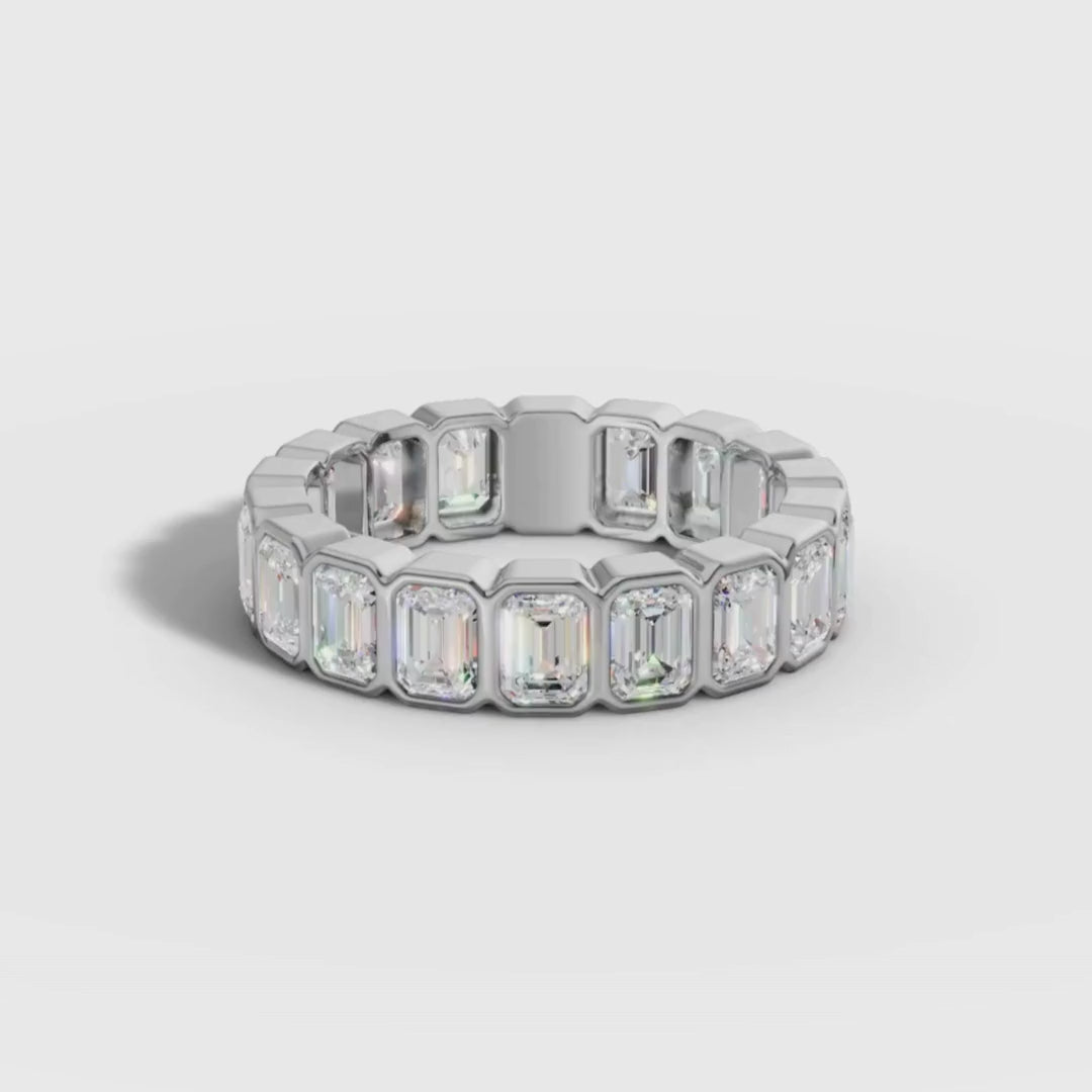 Emerald Cut Lab Grown Diamond Eternity Ring in Gold | Bezel Set Full Eternity Band – Pooja Diamond