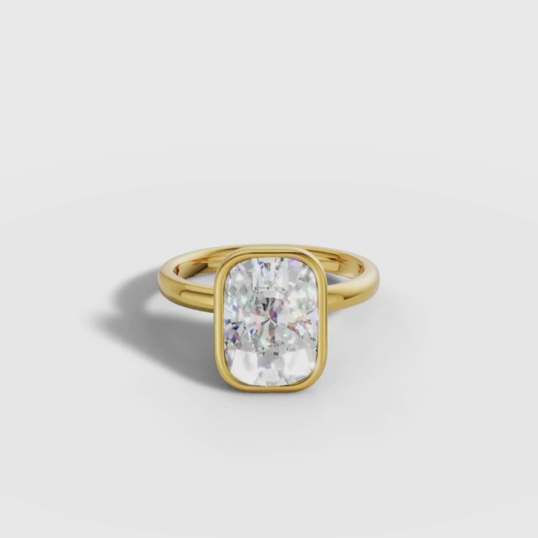 1 To 5 Ct Lab Grown Cushion Cut Diamond Bezel Solitaire Ring | Two-Tone Gold Minimal Engagement Ring | IGI Certified