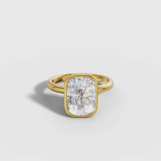 1 To 5 Ct Lab Grown Cushion Cut Diamond Bezel Solitaire Ring | Two-Tone Gold Minimal Engagement Ring | IGI Certified