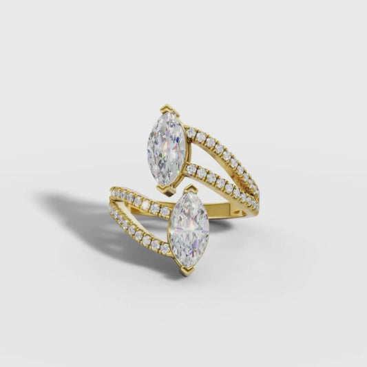 2 To 4 CT Double Marquise Lab Grown Diamond Bypass Ring in Gold | Pavé Split Shank Statement Ring – Pooja Diamond