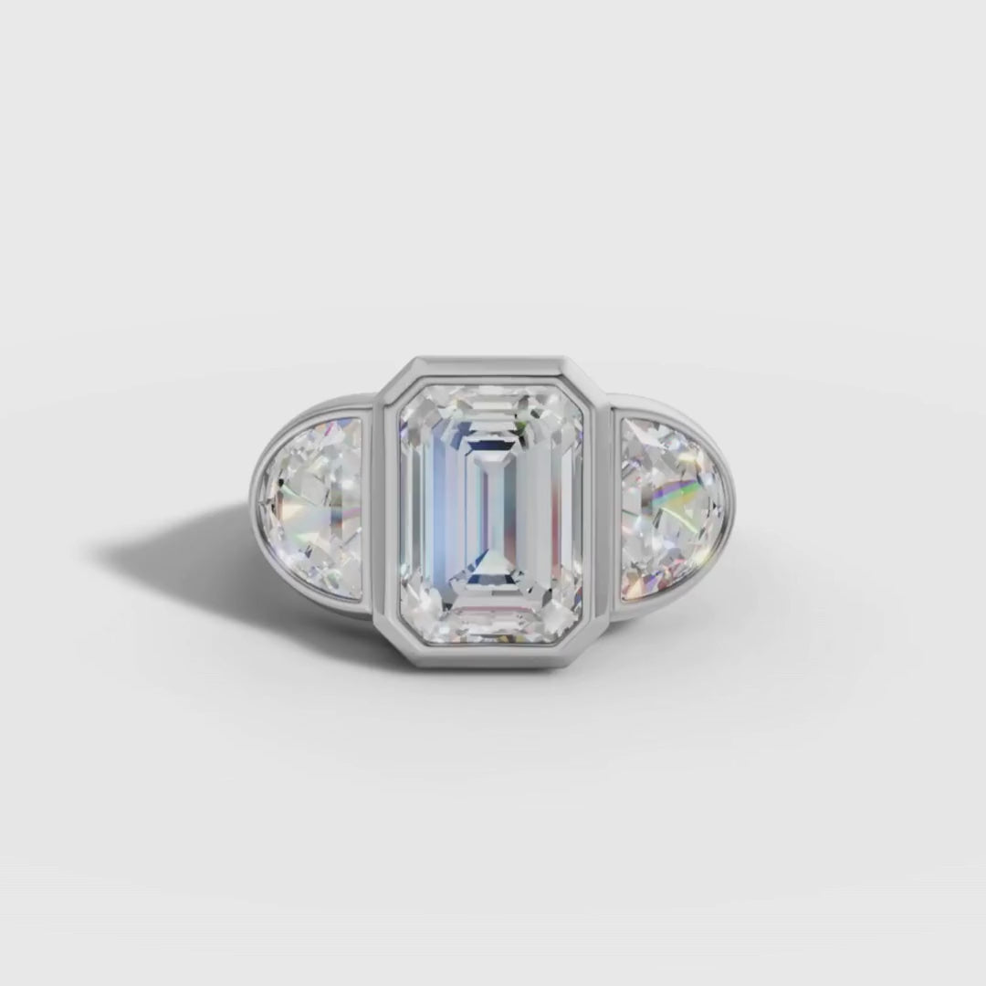 1 To 3 CT Lab Grown Emerald Cut Bezel Three-Stone Diamond Ring | Modern Gold Trilogy Ring | IGI Certified Lab Grown Diamond