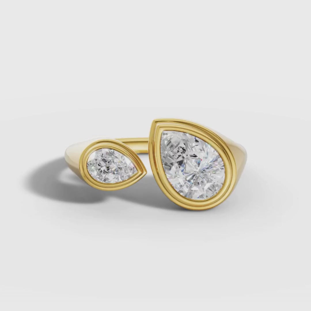 1 To 5 Carat Open Pear Shape Lab Grown Diamond Ring in Yellow Gold | Modern Minimal Diamond Ring – Pooja Diamond