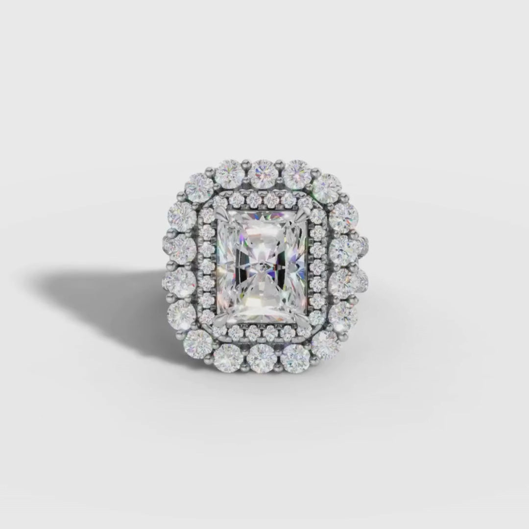 1 To 5 CT Radiant Cut Lab Grown Diamond Double Halo Ring in Gold | Luxury Engagement Ring – Pooja Diamond