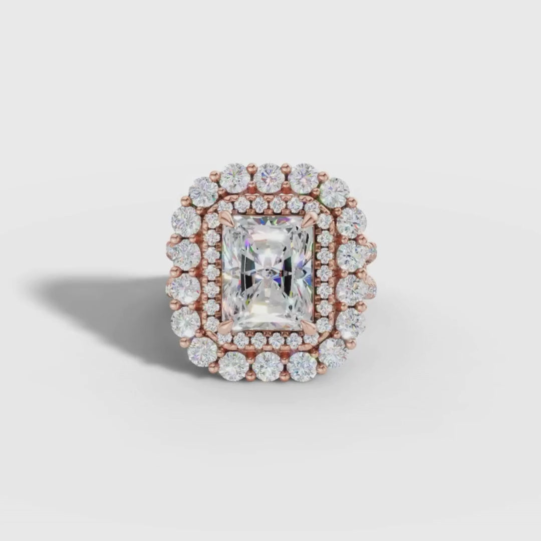 1 To 5 CT Radiant Cut Lab Grown Diamond Double Halo Ring in Gold | Luxury Engagement Ring – Pooja Diamond