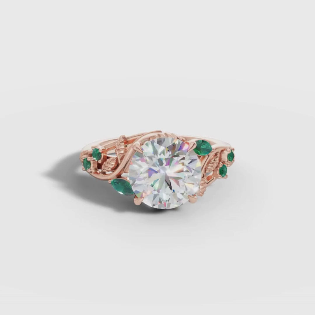 1 To 5 CT Round Cut Lab Grown Diamond Solitaire Ring with Marquise Accents in Gold | Nature Inspired Engagement Ring – Pooja Diamond