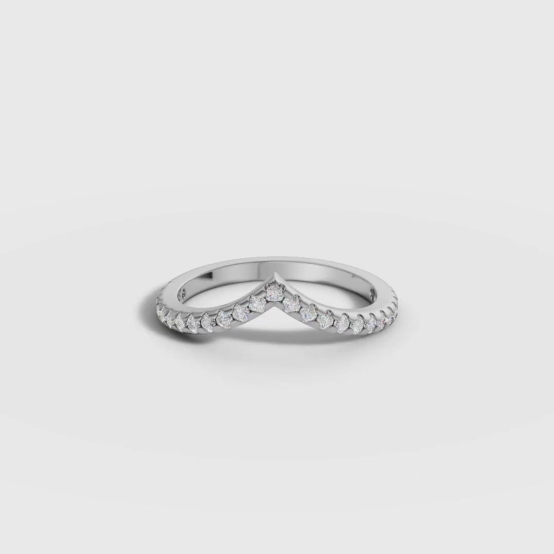 Round Cut Lab Grown Diamond V-Shape Chevron Ring in Gold | Stackable Diamond Band – Pooja Diamond