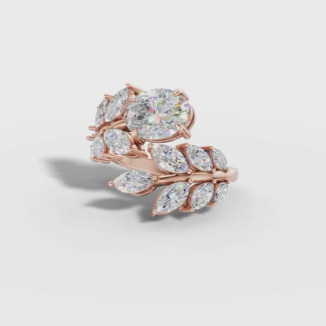 1 To 5 CT Luxury Oval Shape Lab Grown Diamond Open Ring with Marquise Side Diamonds in Gold | Pooja Diamond