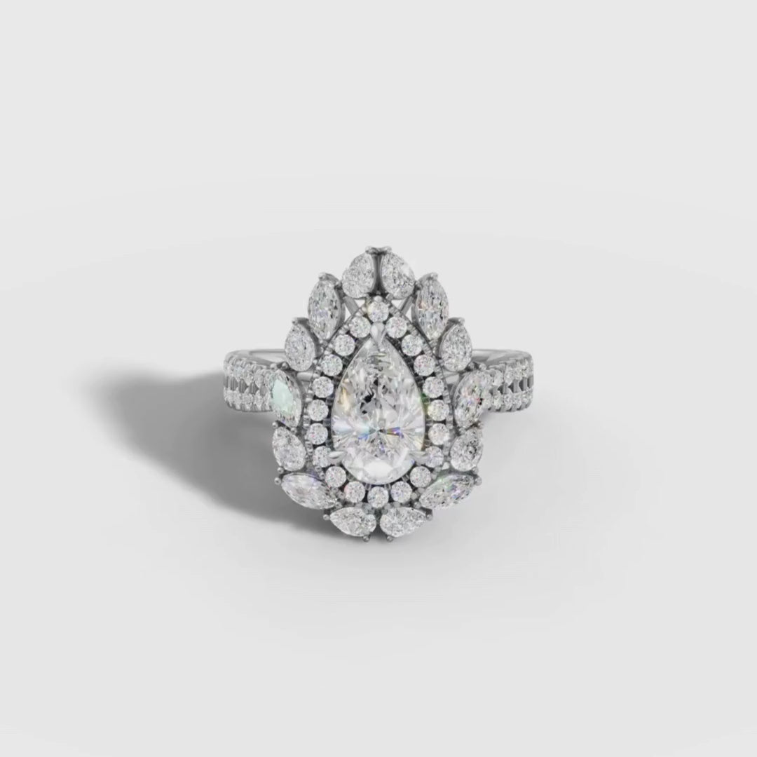 1 To 5 CT Pear Cut Lab Grown Diamond Halo Ring in Yellow Gold | Luxury Bridal & Engagement Ring – Pooja Diamond