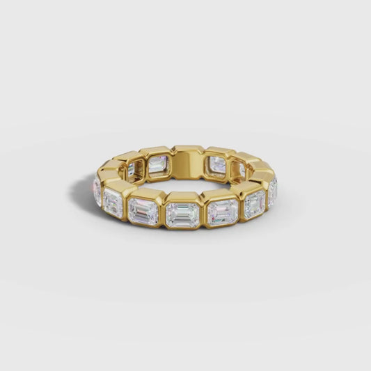 Emerald Cut Lab Grown Diamond Full Eternity Ring in Gold | Luxury Wedding Band – Pooja Diamond