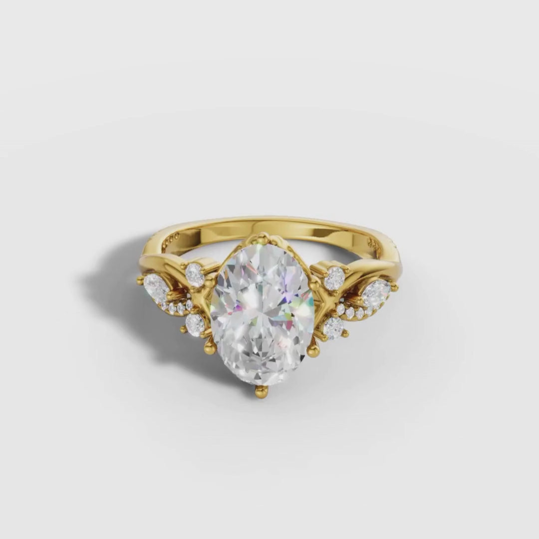 1 To 5 CT Classic Oval Shape Lab Grown Diamond Engagement Ring in Yellow Gold | Side Diamond Setting – Pooja Diamond