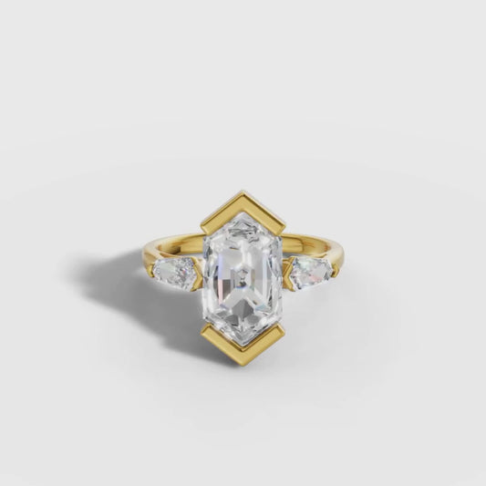 1 To 3 CT Hexagonal Cut Lab Grown Diamond Three-Stone Ring in Rose Gold | Modern Bezel Engagement Ring – Pooja Diamond