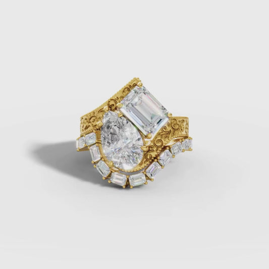 Mixed Shape Lab Grown Diamond Statement Ring in Yellow Gold | Designer Bridal Ring – Pooja Diamond