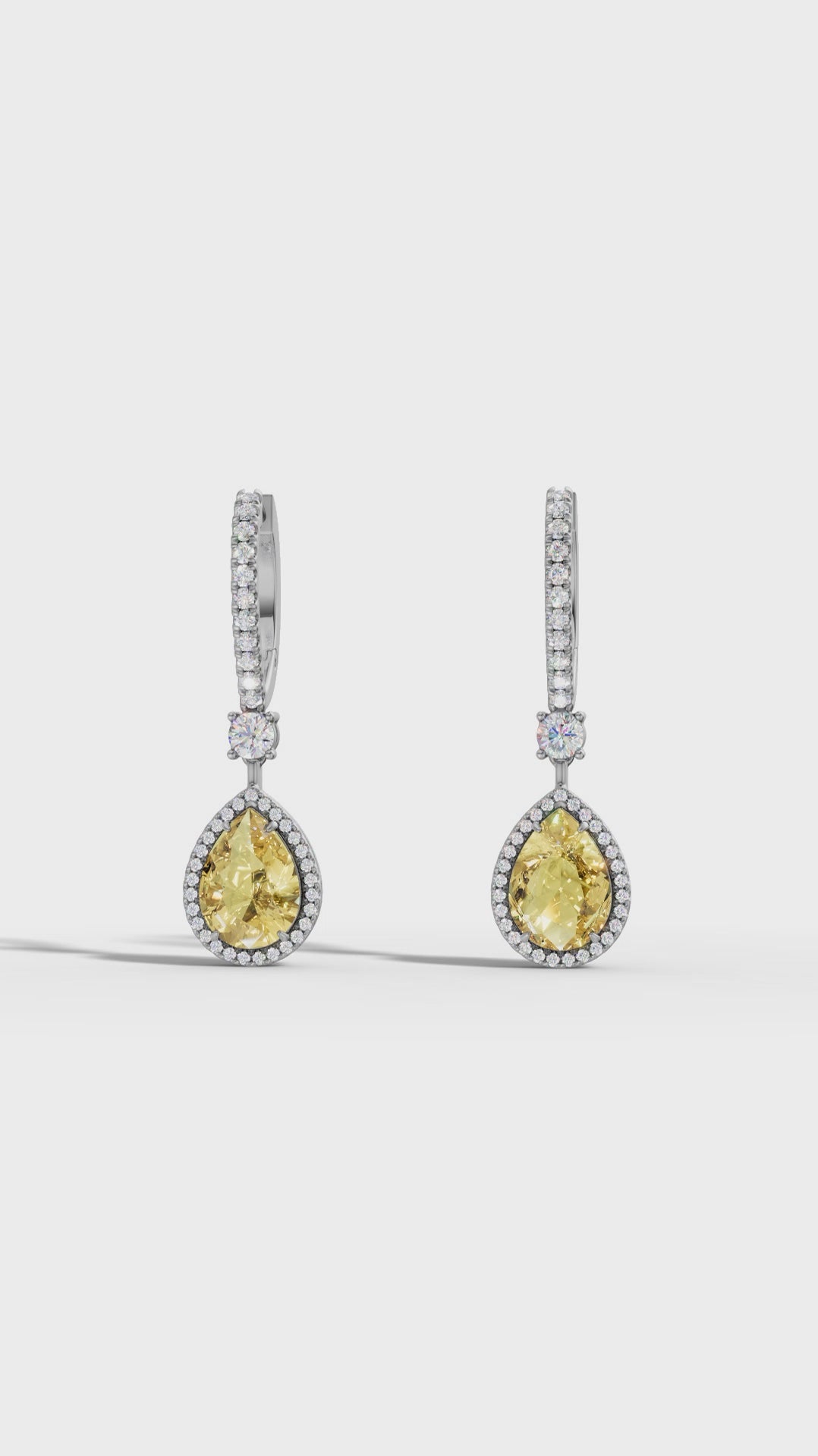 Lab Grown Yellow Diamond Pear drop Hoop Earrings | Color Diamond | 10K/14K/18K Gold Halo Dangle Earrings