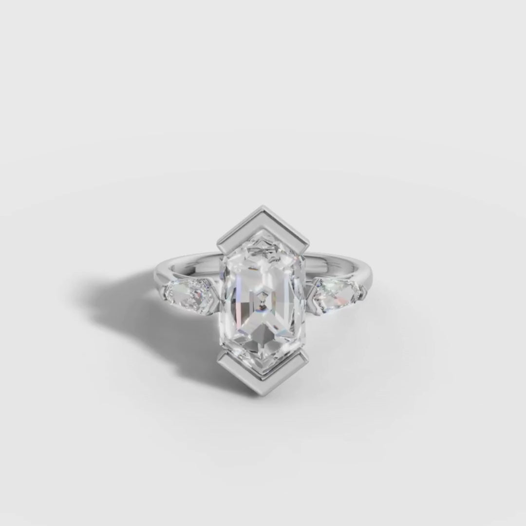 1 To 3 CT Hexagonal Cut Lab Grown Diamond Three-Stone Ring in Rose Gold | Modern Bezel Engagement Ring – Pooja Diamond