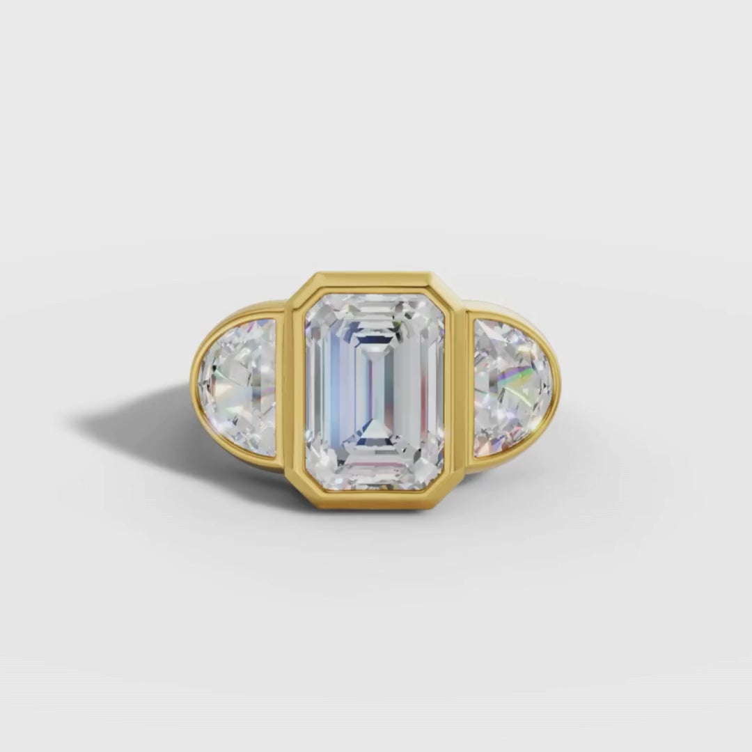 1 To 3 CT Lab Grown Emerald Cut Bezel Three-Stone Diamond Ring | Modern Gold Trilogy Ring | IGI Certified Lab Grown Diamond
