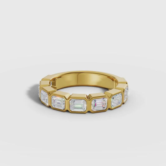 Emerald Cut Lab Grown Diamond Half Eternity Ring in Yellow Gold | Modern Wedding Band – Pooja Diamond