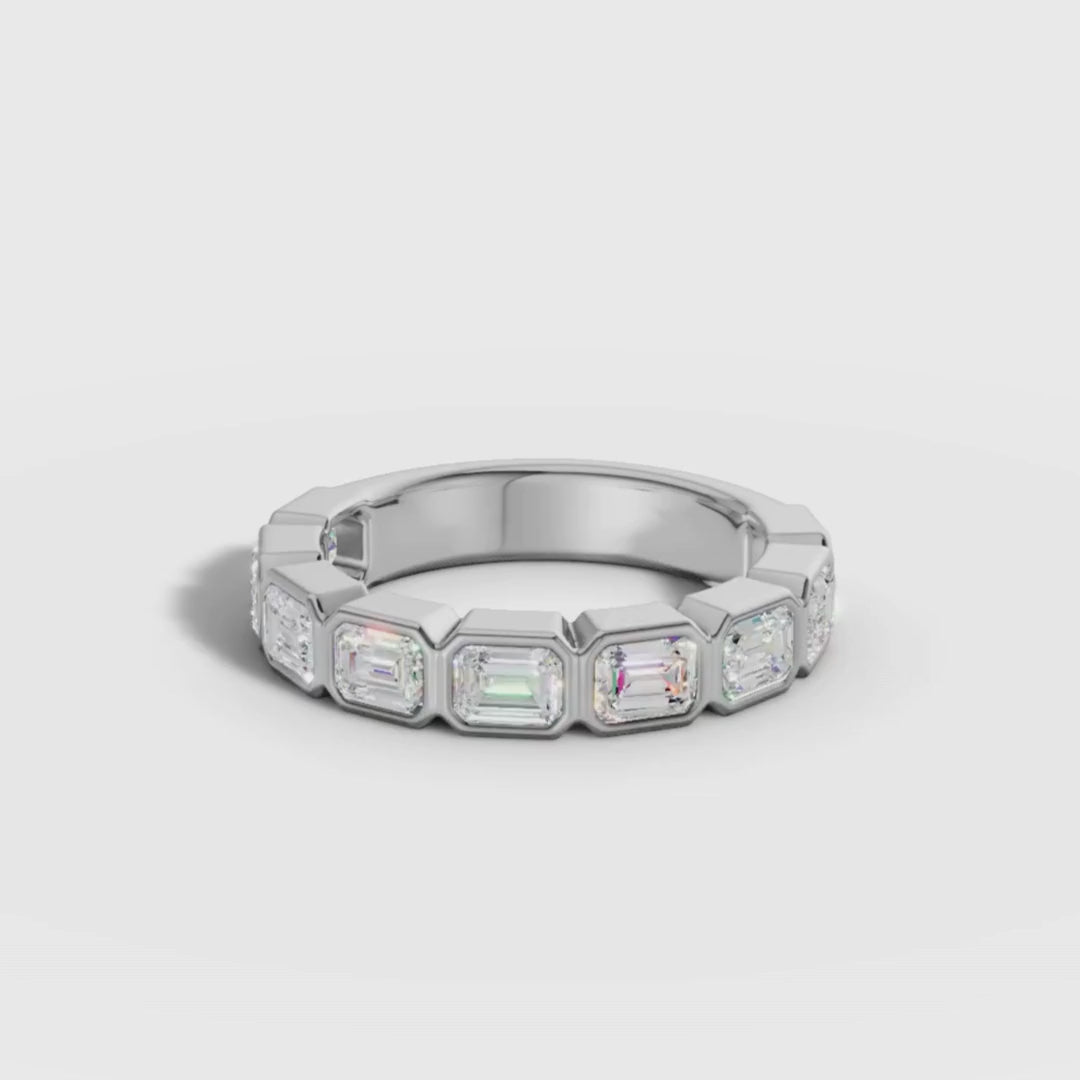 Emerald Cut Lab Grown Diamond Half Eternity Ring in Yellow Gold | Modern Wedding Band – Pooja Diamond