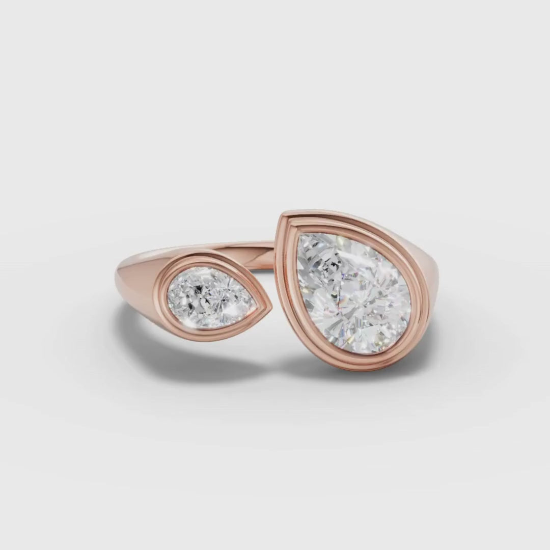1 To 5 Carat Open Pear Shape Lab Grown Diamond Ring in Yellow Gold | Modern Minimal Diamond Ring – Pooja Diamond