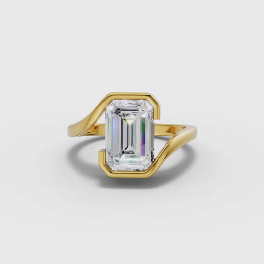 1 To 5 CT Emerald Cut Lab Grown Diamond Wrap Ring in Gold | Modern Bezel Diamond Ring – Pooja Diamond
