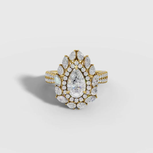 1 To 5 CT Pear Cut Lab Grown Diamond Halo Ring in Yellow Gold | Luxury Bridal & Engagement Ring – Pooja Diamond