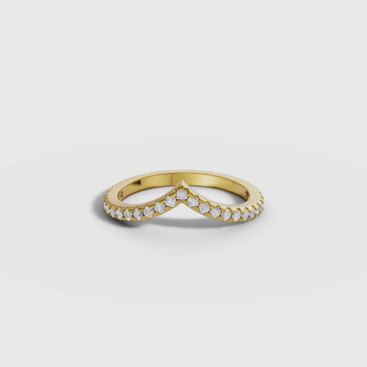 Round Cut Lab Grown Diamond V-Shape Chevron Ring in Gold | Stackable Diamond Band – Pooja Diamond
