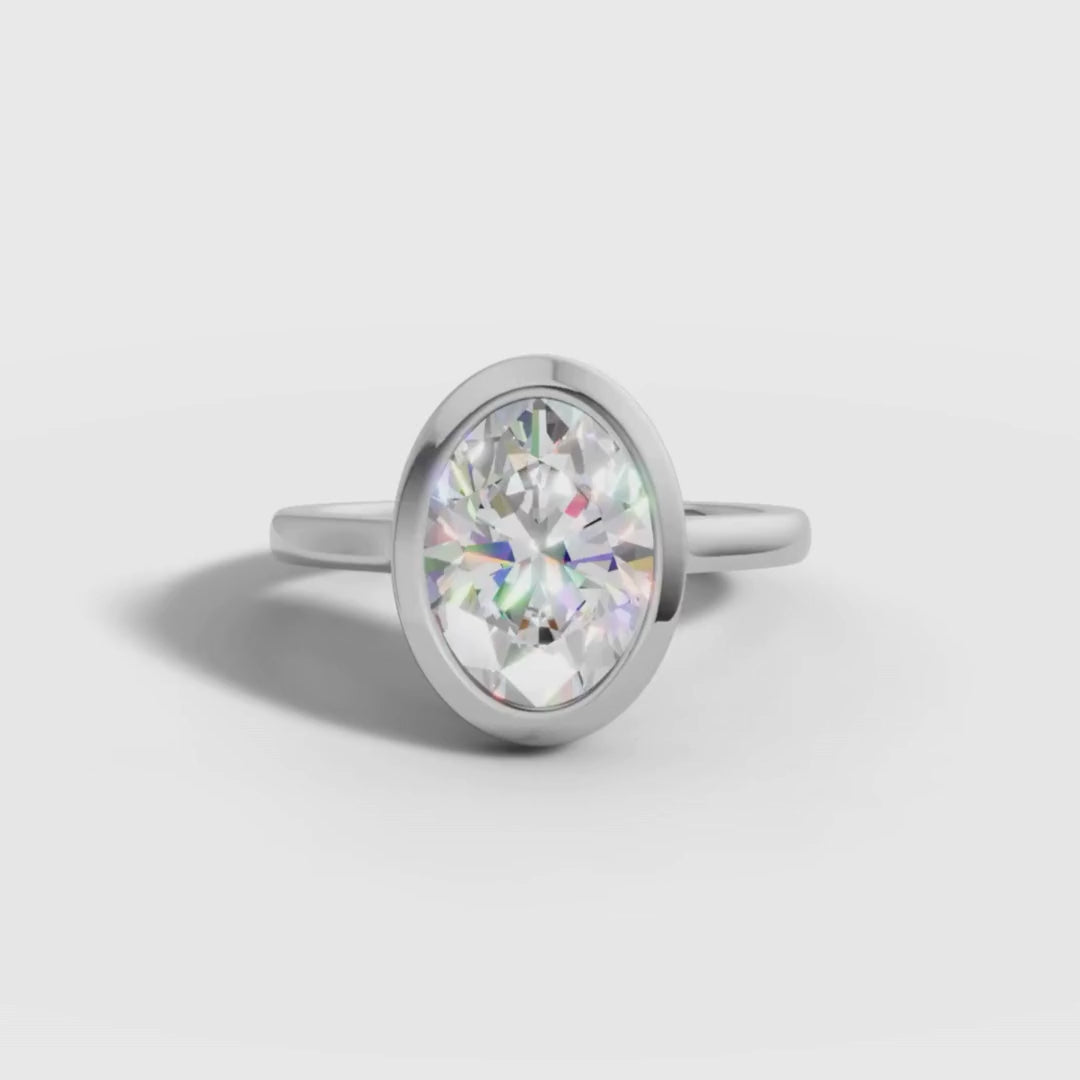 1 To 5 CT Oval Shape Lab Grown Diamond Bezel Set Solitaire Ring in Gold | Modern Engagement Ring – Pooja Diamond