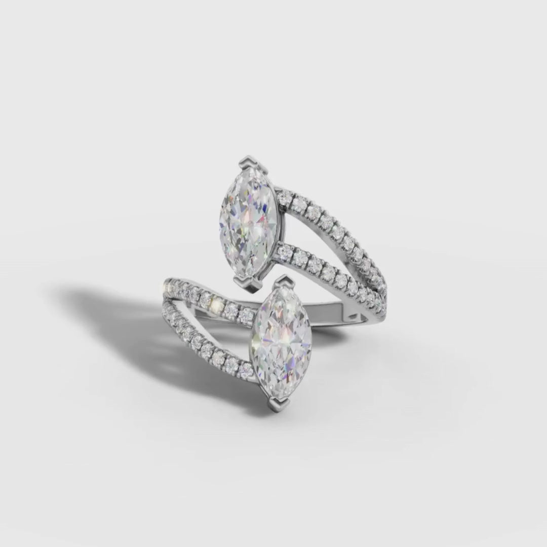2 To 4 CT Double Marquise Lab Grown Diamond Bypass Ring in Gold | Pavé Split Shank Statement Ring – Pooja Diamond
