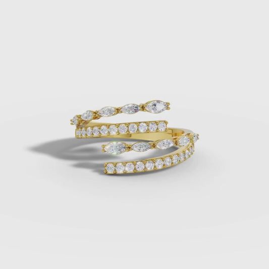 Mix Shape Lab Grown Diamond Spiral Wrap Ring in Gold | Designer Statement Ring – Pooja Diamond