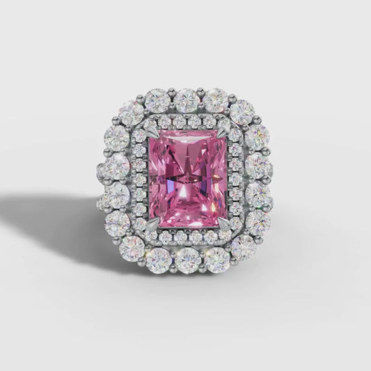1 To 5 CT Radiant Cut Pink Lab Grown Diamond Double Halo Ring in White Gold | Luxury Engagement Ring – Pooja Diamond