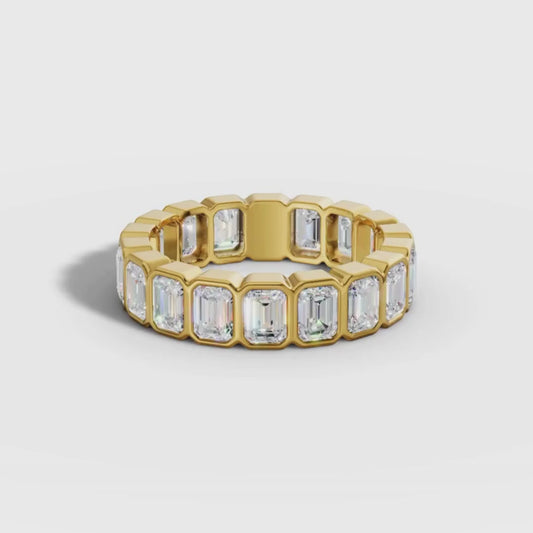 Emerald Cut Lab Grown Diamond Eternity Ring in Gold | Bezel Set Full Eternity Band – Pooja Diamond